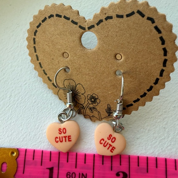 Handmade Conversational Heart-Shaped 'So Cute' Earrings - Peach Red ‘So Cute’ - Picture 3 of 3